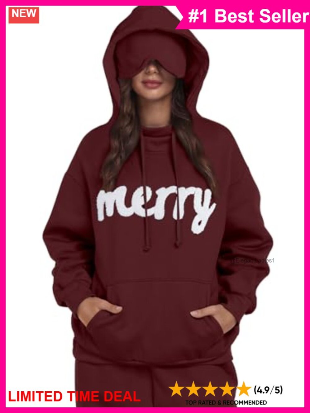 Oversized Fleece Hoodie with Built-in Eye Mask Pullover Casual Travel
